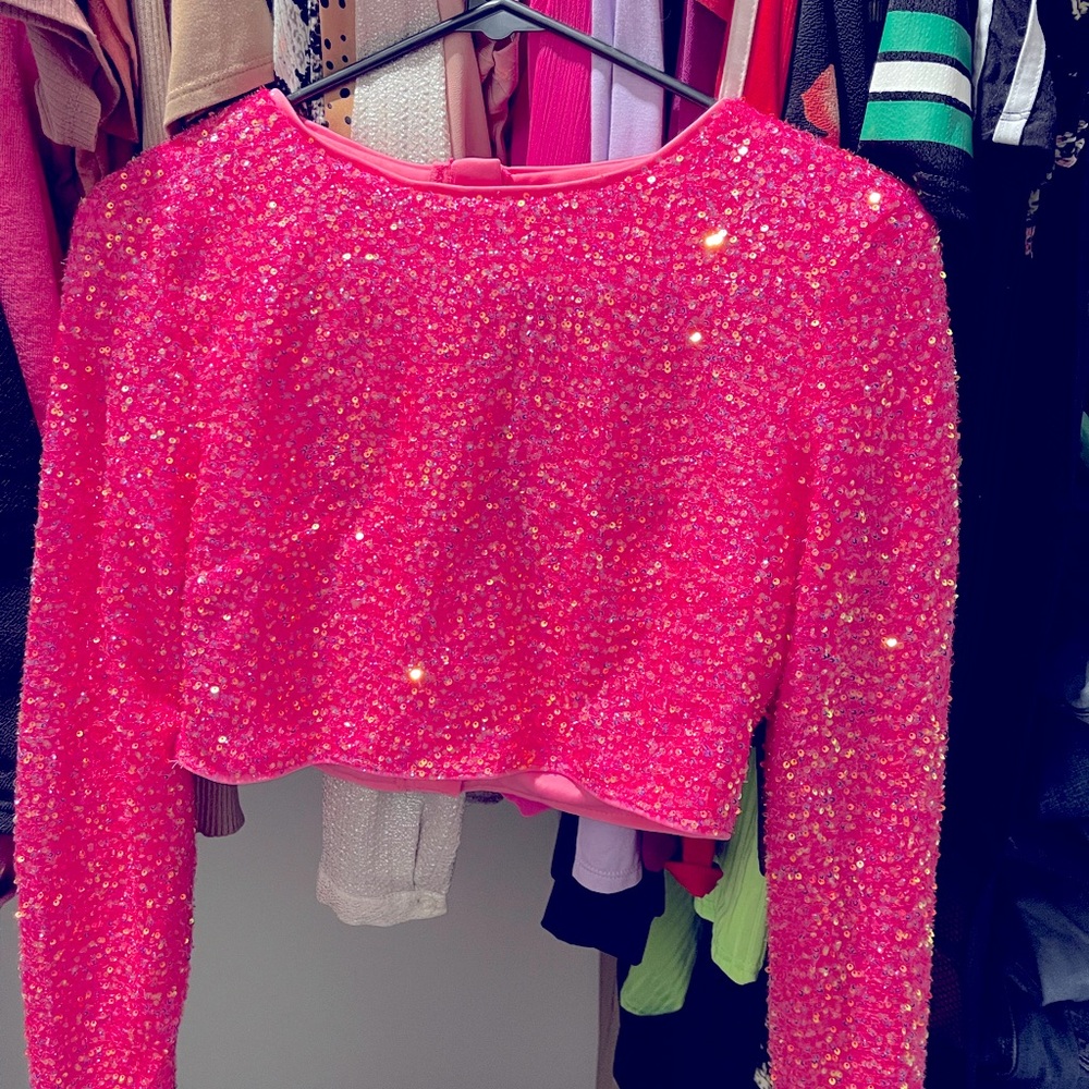 Pink sequin crop top